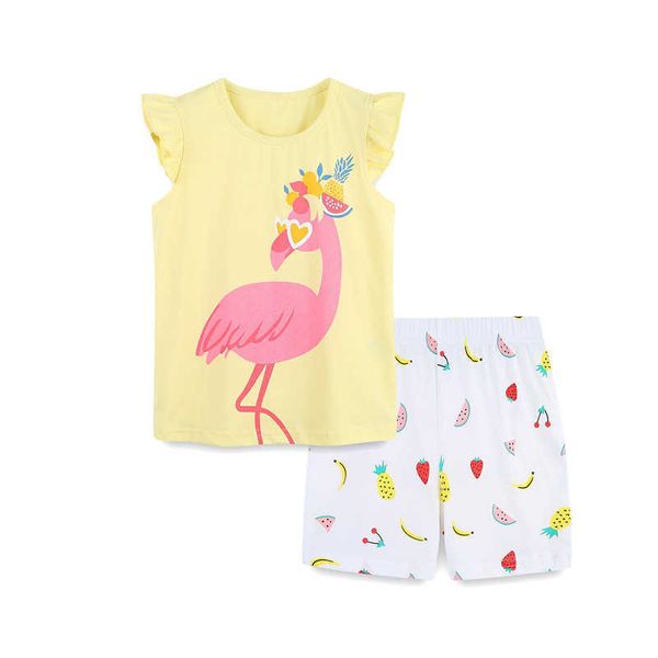 Metri di salto Arrivo Set di abbigliamento per bambini Animali Stampa Cute Flamingo Moda Bambino Abiti in cotone Abiti per ragazze 210529