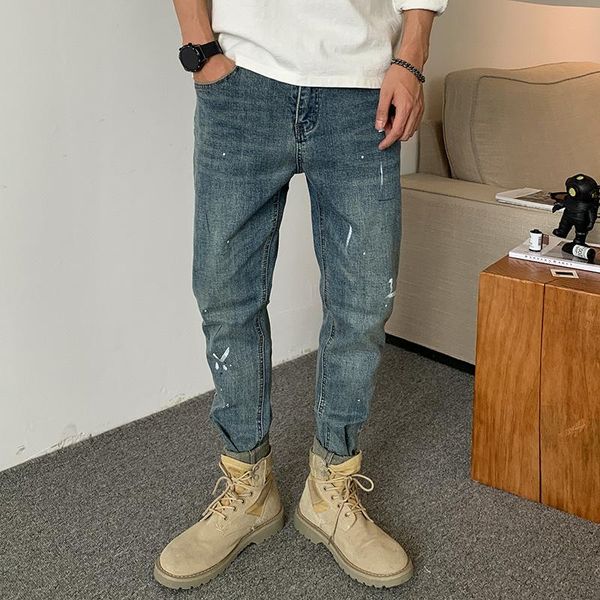 

men's jeans 2021 men spring fashion retro slim pencil pants denim casual sweatpants male ankle length trousers streetwear w524, Blue