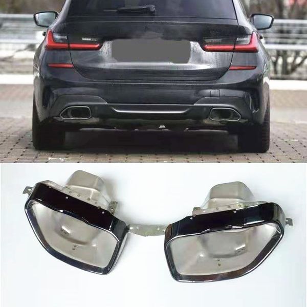 2 Parça 304 Paslanmaz Çelik Araç Susturucu Egzoz Ucu BMW 3 Serisi G20 G28 2019-2020 Gümüş Siyah Geri Egzoz Sistemi