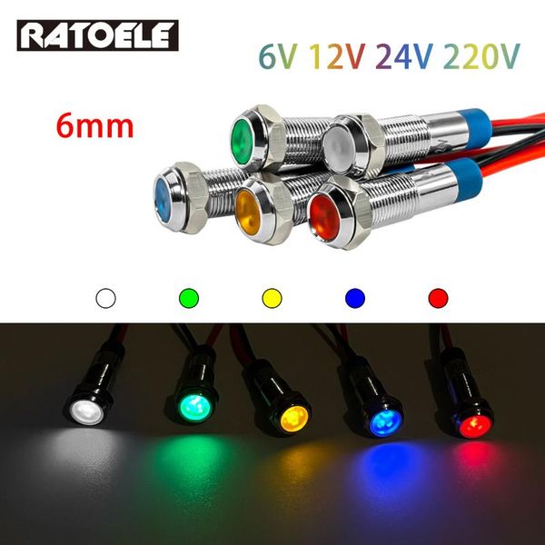 

smart home control 6mm metal led warning indicator light waterproof ip67 signal lamp pilot wires switch 6v 12v 24v 220v red blue white yello