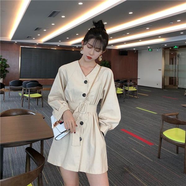 

casual dresses long sleeve dress elegant sashes empire solid a-line button vintage style v-neck fashion women's clothing ladies, Black;gray