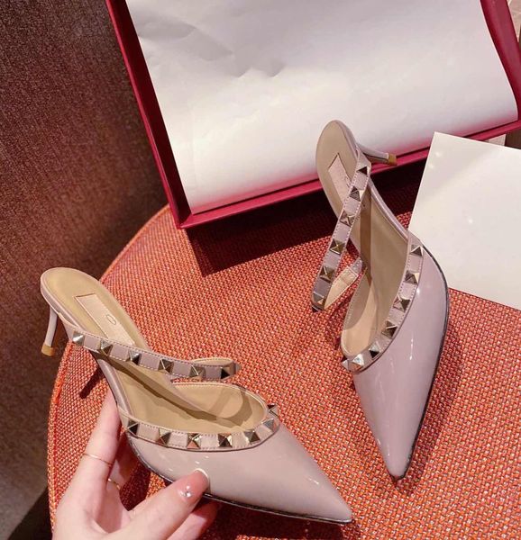 

[ women brand slippers summer banquet temperament 5cm high heels shoes fashion designer letter printing slipperses with box, Black