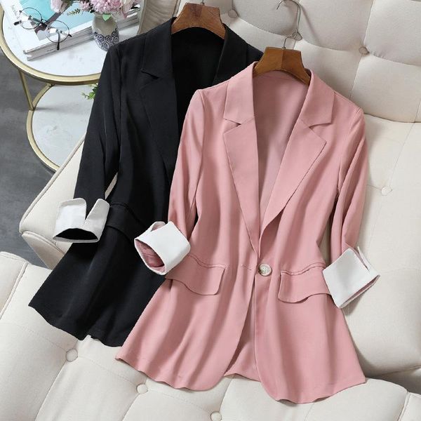 

2021 summer elegant one button women thin blazer fashion vintage loose work wear outerwear female jacket plus size -5xl, White;black