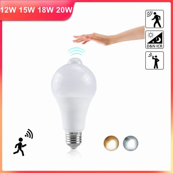 

bulbs e27 12w 15w 18w 20w led motion sensor bulb lamp pir light auto on/off night for home parking lighting ac85-220v