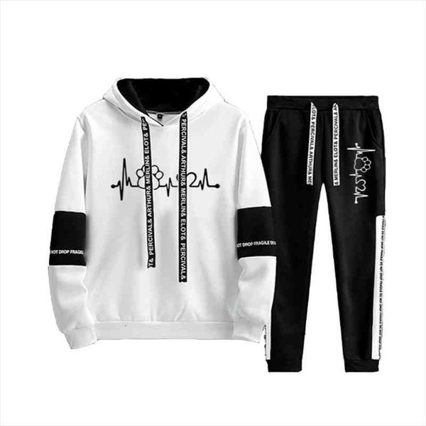 

casual tracksuit women sets 2 pieces set sweatshirts pullover hoodies and long black pants suits female outfits sweatpants, White
