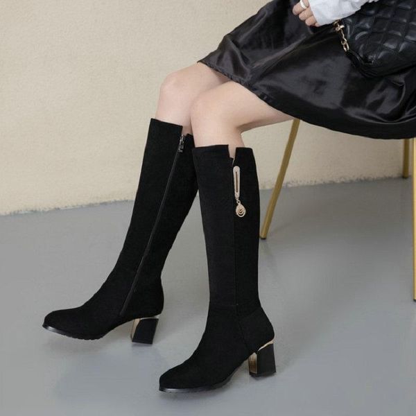 

boots sianie tianie elegant mature ladies plain black fashion woman shoes block high heels zip women knee size 33-43