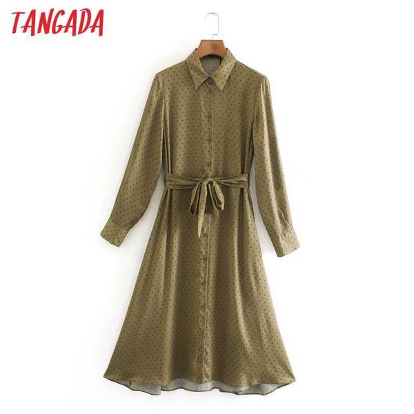 

tangada autumn fashion women dots print shirt dress long sleeve office ladies midi dress with slash 2w53 210609, Black;gray