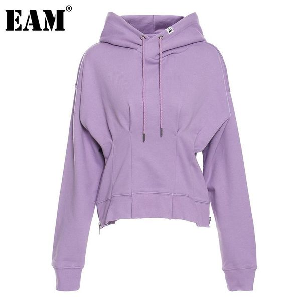 

women's hoodies & sweatshirts [eam] loose fit pleated drastring sweatshirt hooded long sleeve women big size fashion tide spring autumn, Black