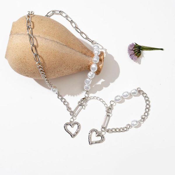 

chokers pearl love stitching necklace female light luxury niche temperament high sense choker wild bracelet woman jewelry, Golden;silver