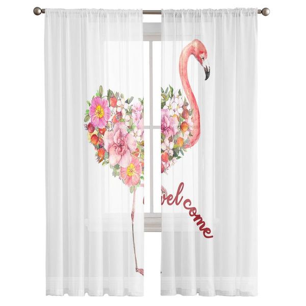 

curtain & drapes flamingo tropical plant sheer curtains bedroom decoration kitchen tulle for living room