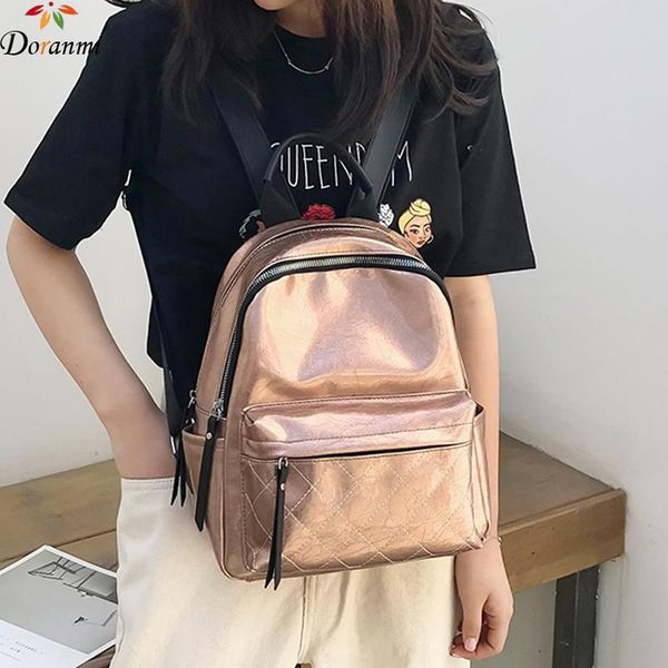 

doranmi shining rucksack women's small backpacks 2021 fashion holographic schoolbag female backpack solid back bag mochila bg942