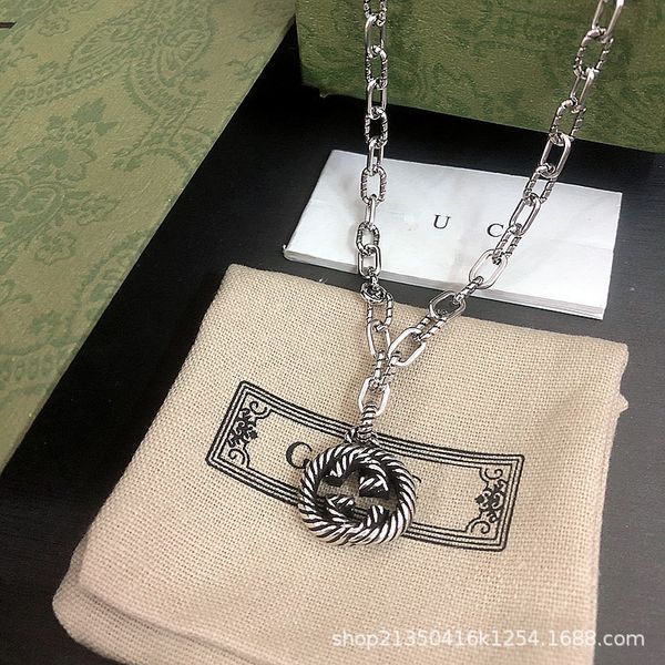 

2021 new jewelry gs925 thread twist necklace couple hip hop same letter old dyed black clavicle chain tide, Silver