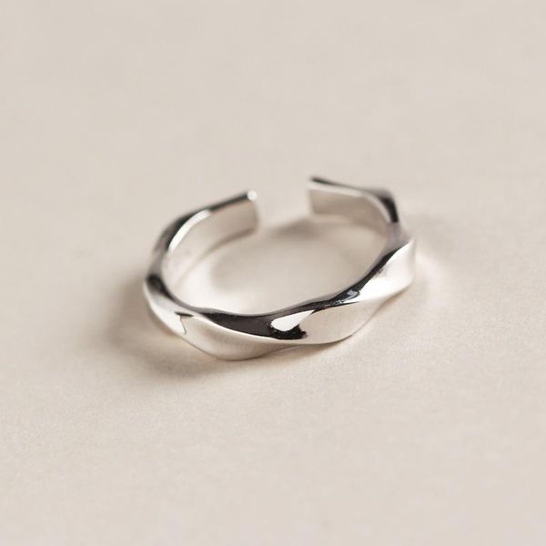 

cluster rings minimalist authentic s925 sterling silver fine jewelry twisted band adjust women's tlj552, Golden;silver