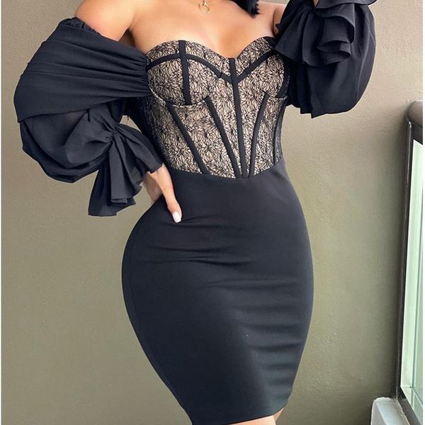 

casual dresses wepbel lace long sleeve tight dress black tube women slash collar high waist low cut bodycon, Black;gray