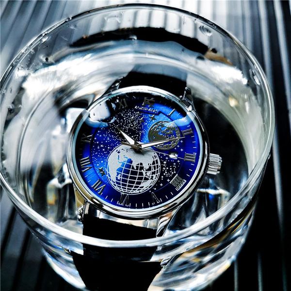 

wristwatches aokulasic waterproof men's mechanical watch fashion business watches trend brand man automatic wristwatch relogio masculin, Slivery;brown