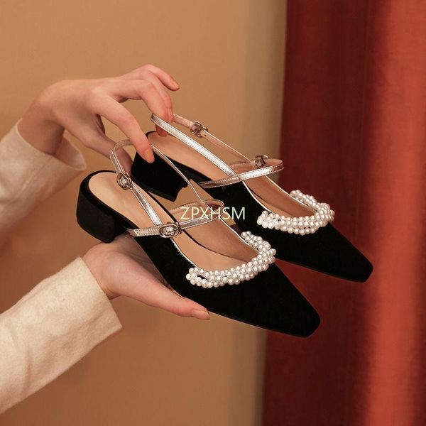 

zpxhsm 2021summer new women's baotou sandals fashion pointed black thick heel hollow single shoes wild lace up women's shoes 440