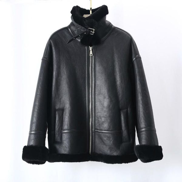 

women's fur & faux oftbuy 2021 double-faced real coat genuine leather winter jacket women black thick warm outerwear streetwear luxury