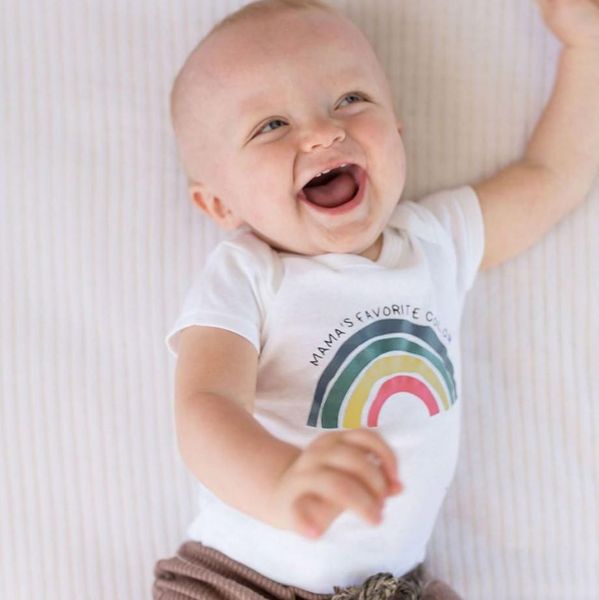 

ins kids baby rompers jumpsuits pure cotton rainbow lovely infant summer short sleeve oneises newborn climb clothes bodysuits, Blue