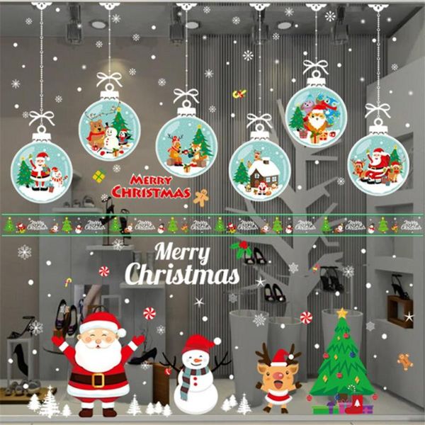 Decorazioni natalizie Merry Window si aggrappa adesivi colorati rimovibili con fiocchi di neve e decalcomanie con Babbo Natale C