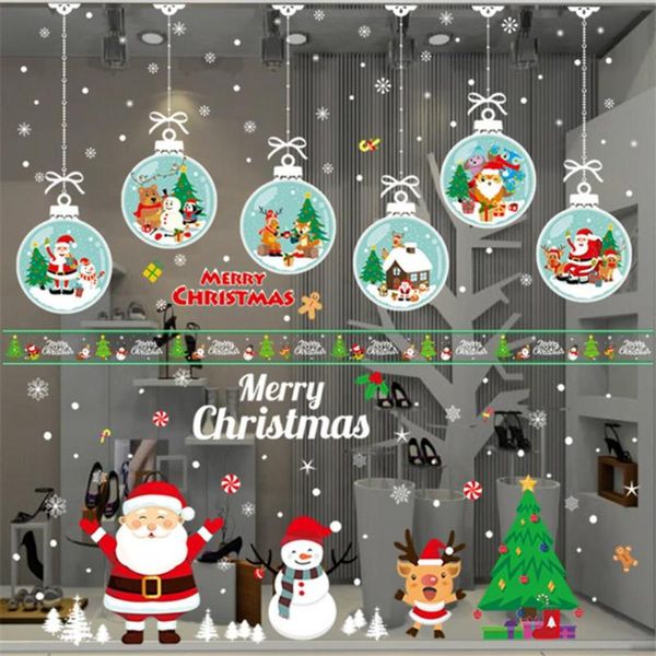 Decorações de Natal Feliz Janela Clings Colorido Removível Floco de Neve Adesivos Decalques com Santa C