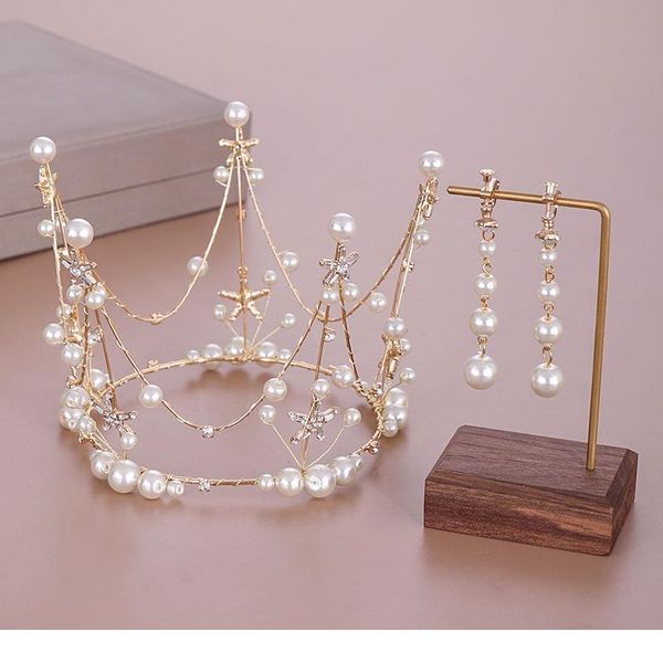 

luxury gold crystal pearl round wedding crown bride tiaras and crowns queen diadem bride crown bridal hair jewelry acc qylpez