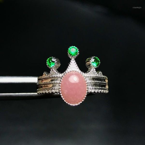 

meibapj natural rhodochrosite gemstone simple crown ring for women real 925 sterling silver fine party jewelry cluster rings, Golden;silver