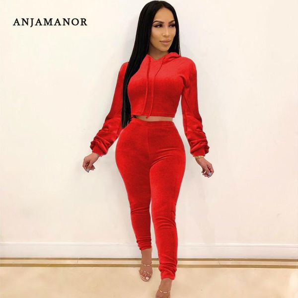 

two piece dress anjamanor velour tracksuits set and pants sports sweat suits casual clothes for women outfit 2021 d91-ag97, White