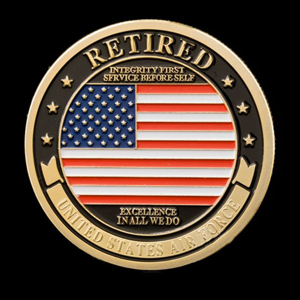 

50pcs non magnetic crafts us army military coin united sates air force retired gold plated challenge badge with capsule