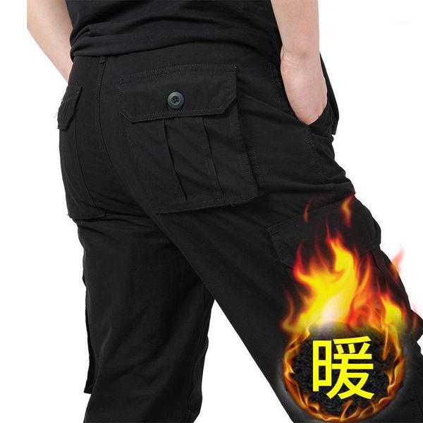 

men's pants mens warm for winter thick tide casual outwear pockets trousers plus size 3xl fashion baggy pant worker, Black