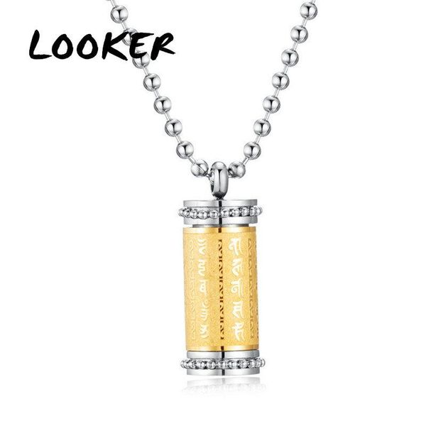 

pendant necklaces titanium steel chinese style rotatable buddhist built-in miniature scripture amulet necklace samica naszyjnik colar, Silver