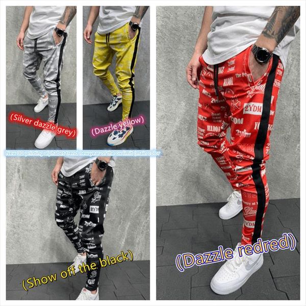 

muscle brothers european and american women pants young 3d printing letter leisure fashion personality trend pa, Black