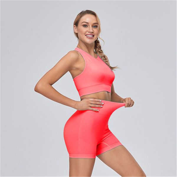 

womens seamless yoga sports sets fashion trend running high waist short bra shorts skinny suits female spring fitness slim tracksuits, Gray