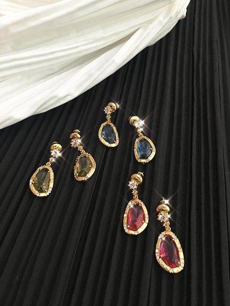 

dangle & chandelier ins small and exquisite french retro colored gemstone crystal long drop earrings irregular geometric, Silver