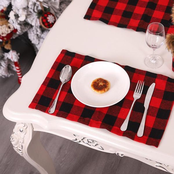 

mats & pads 45*27.5cm christmas table mat red and black plaid cloth knife fork day restaurant decorations