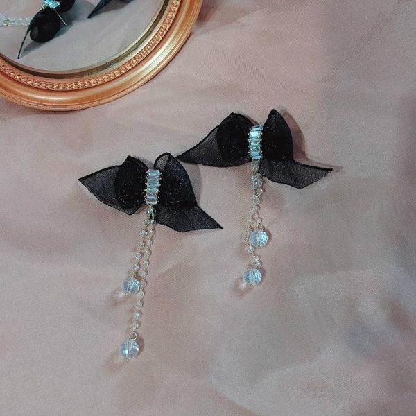 

dangle & chandelier fashion fabric bow drop earrings for women rhinestone crystal glass ball tassel earring luxulry jewelry, Silver