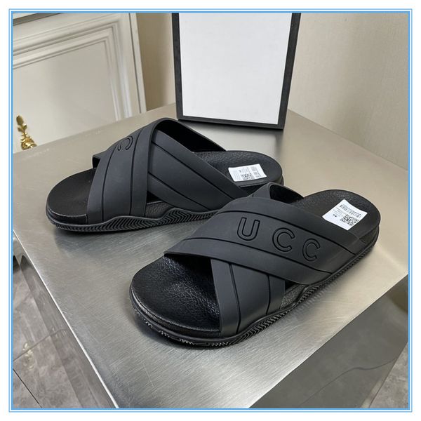 

fashion trend slippers spring summer luxury men beach outdoor indoor slippers designer true leather flat sandals camouflage bath men slipper, Black