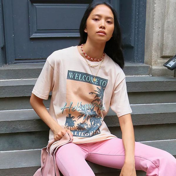 

2021 new welcome to hollywood tee graphic vintage boho shirts o-neck short sleeve summer woman tshirts casual beach t-shirt ohjj, White
