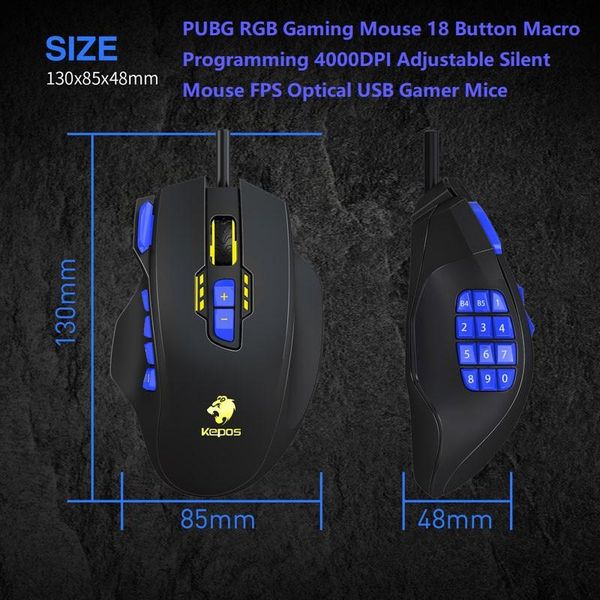 

pubg rgb gaming mouse 18 button macro programming 4000dpi adjustable silent mouse fps optical usb gamer mice