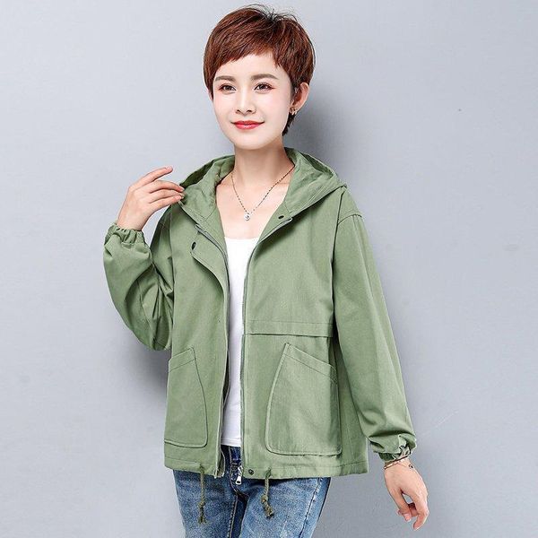 

women's trench coats 2021 spring autumn women jacket fashion hooded windbreaker female long sleeve casual jackets loose coat outwear pl, Tan;black