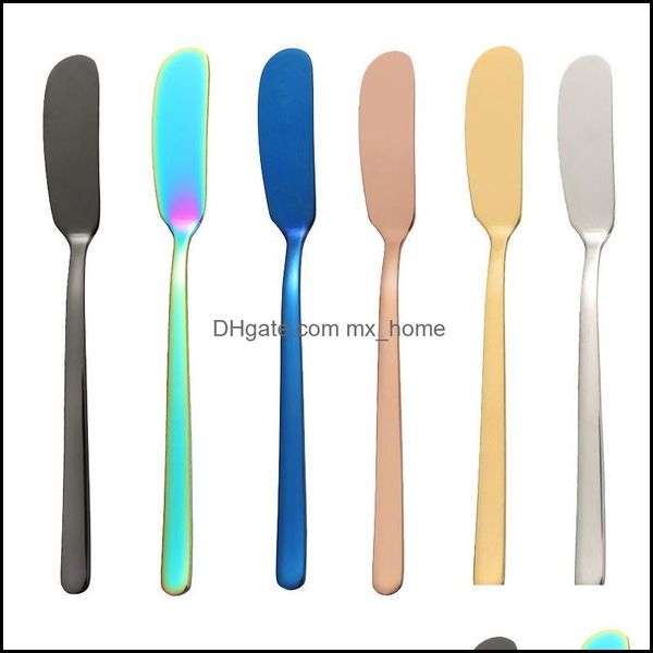 

7 colors 304 stainless steel butter knife cheese dessert jam spreader cream knives western cutlery baby feeding tool b11 drop delivery 2021