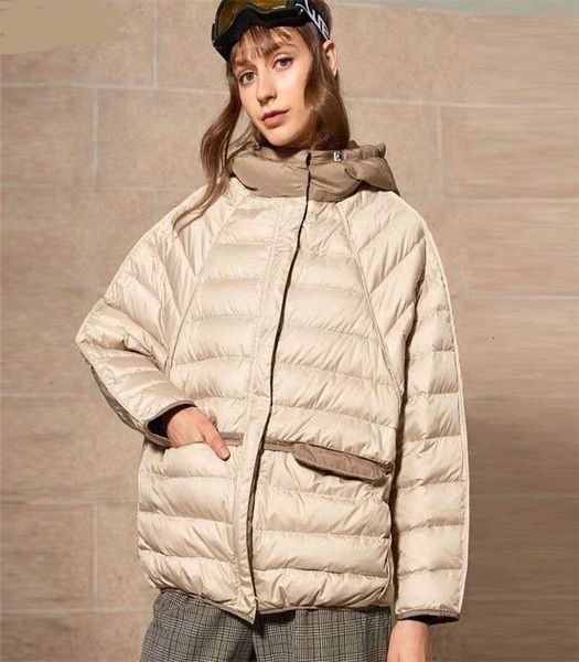 

fashion bat sleeved hit color hooded down coats female oversize light thin 90% down coat windproof warm outerwear f14 sh190913, Black