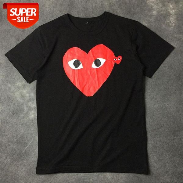 

japanese brand love red heart embroidered short-sleeved couple t-shirt for men and women #4g9d, White;black