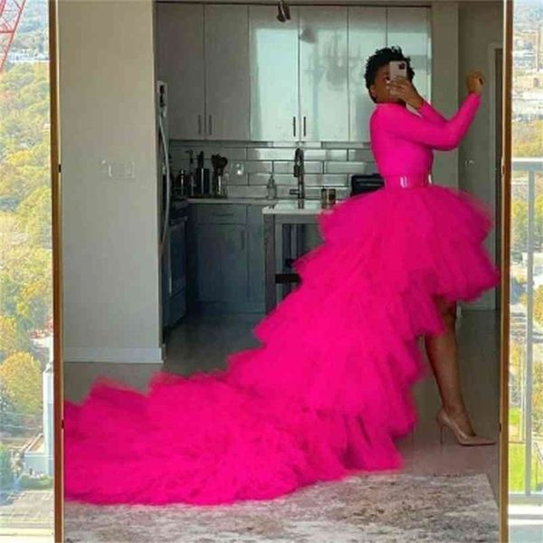 

chic pink ruffles tulle women skirts high low draped bridal mesh long wedding prom party skirt 210619, Black