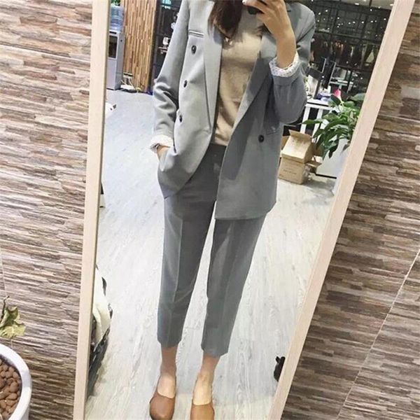 

spring new fashion chic double-breasted small jacket nine pants women ol business suit two-piece ms ib19, White;black