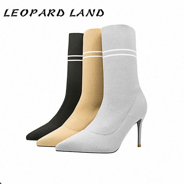 

winter high heel womens boots stiletto pointed bare boots thin socks knit socks short stretch zwm 8157#, Black