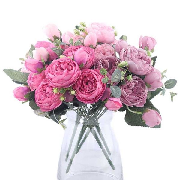 

decorative flowers & wreaths silk peony bouquet home decoration accessories wedding party scrapbook fake plants diy pompons artificial roses