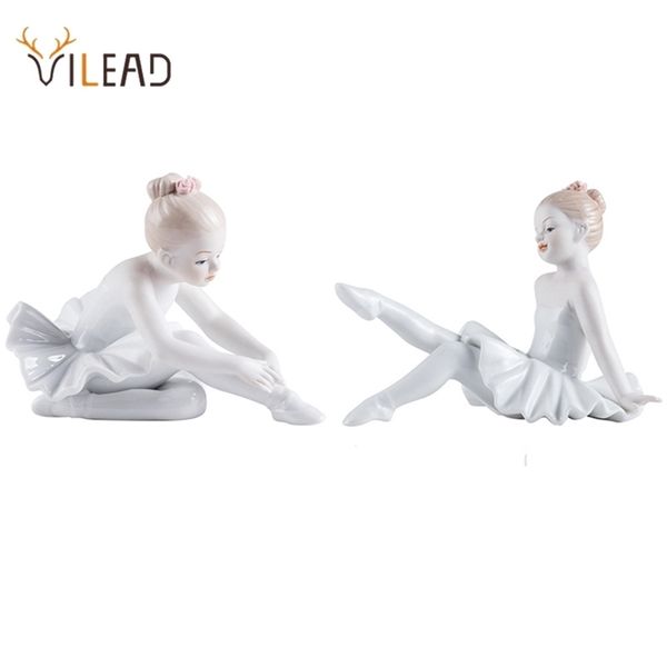 VILEAD Ceramic White Ballet Girl Dancing Figurine per interni Nordic Creative Statue Sweet Home Wedding Decorstion Accessries 211105