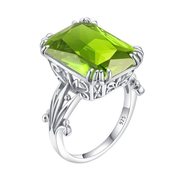 

genuine 925 sterling silver ring gemstone peridot trendy finger silver 925 rings for womens wedding anniversary women jewelry, Golden;silver