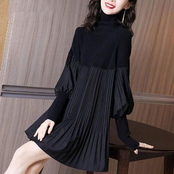 

new clothes 2021 spring and autumn lantern sleeves hepburn style black large size reduced age thin knitted shirt sleeve seams uyxh, Black;gray