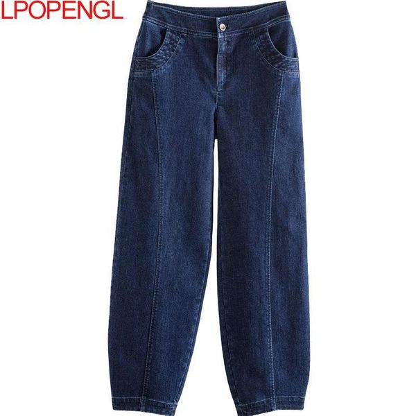 

women's jeans autumn women high-waist cotton lantern loose gothic street apparel solid color trousers wide-leg high-quality mom pants, Blue